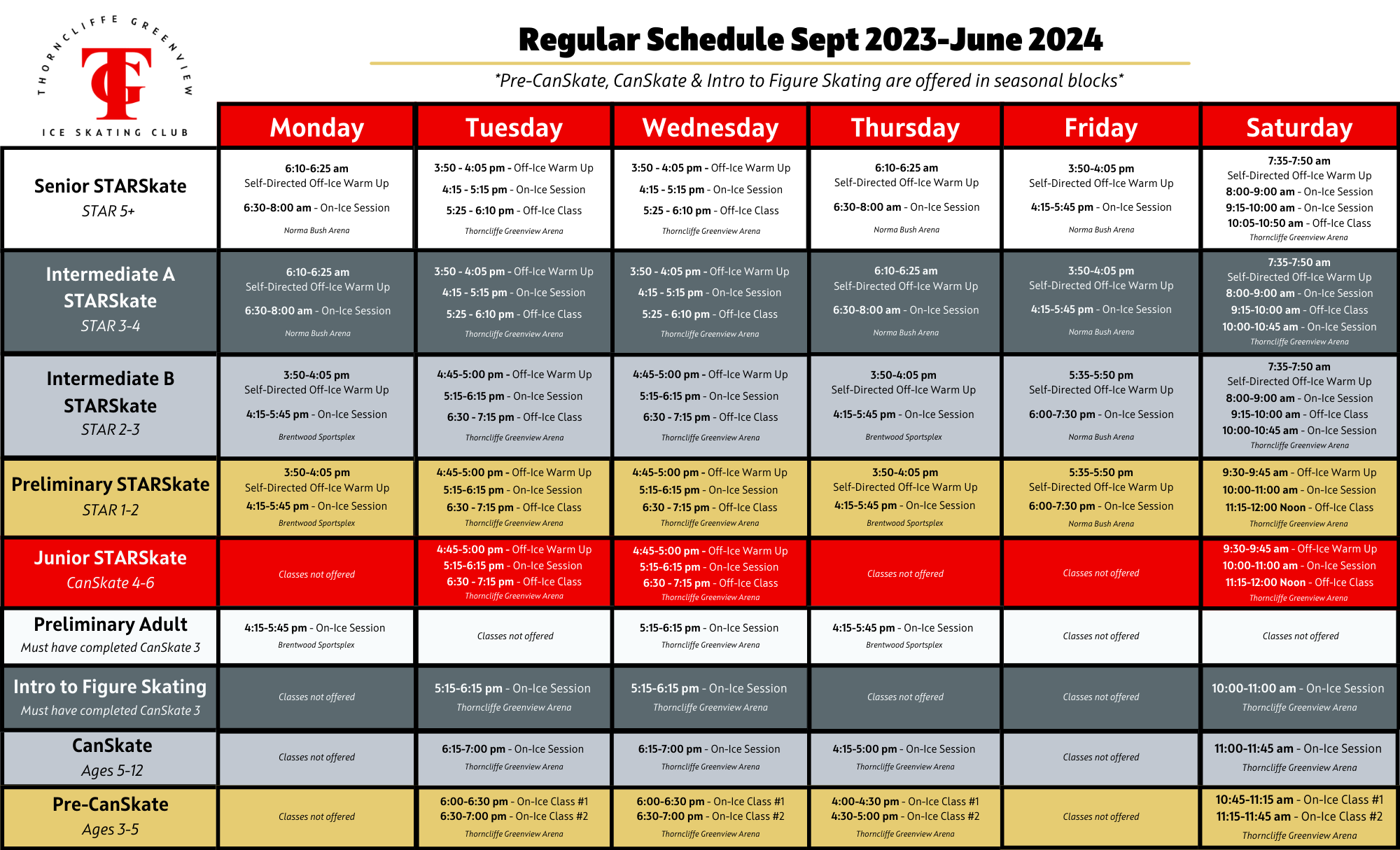 Master Regular Season Schedule :: Thorncliffe Greenview Ice