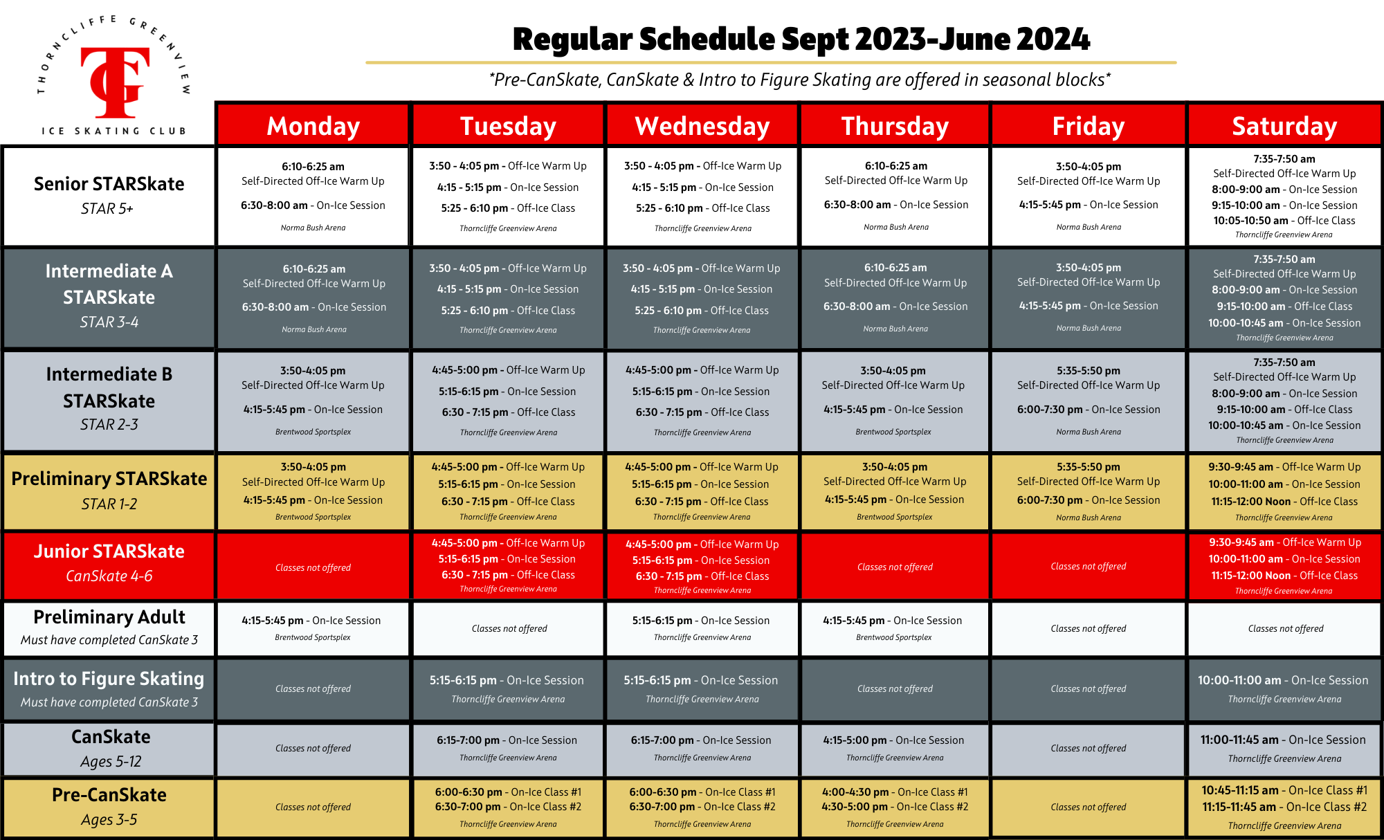 Master Regular Season Schedule :: Thorncliffe Greenview Ice Skating Club